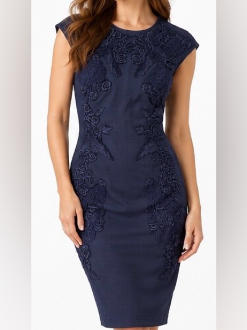 Josie Natori size 10 dress with floral/aviary embroidery